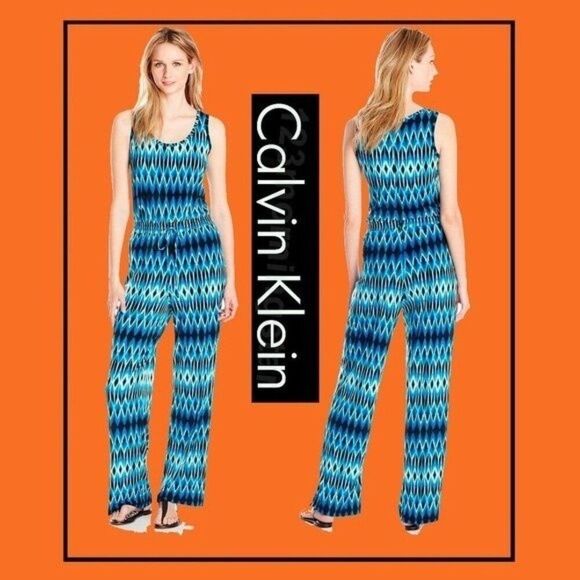 Calvin Klein NWOT ADRITC BLU Tie Dye Drawstring Jumpsuit 12 - Picture 3 of 11